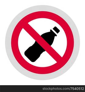 No plastic bottle forbidden sign, modern round sticker. Forbidden sign, modern round sticker