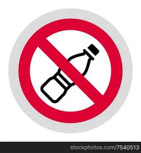 No plastic bottle forbidden sign, modern round sticker. Forbidden sign, modern round sticker