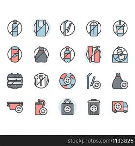 No plastic concept related icon and symbol set in color outline design