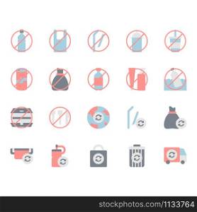 No plastic concept related icon and symbol set in flat design