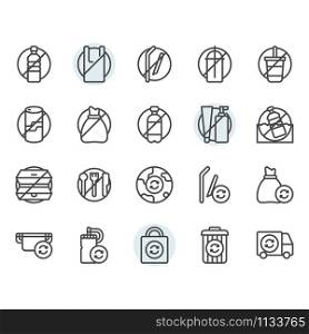 No plastic concept related icon and symbol set in outline design