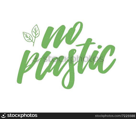 No plastic. Hand drawn vector lettering. Motivation phrase. Isolated on yellow background. No plastic. Hand drawn vector lettering. Motivation phrase. Isolated on yellow background. slogan