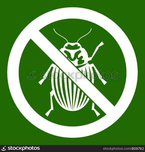 No potato beetle sign icon white isolated on green background. Vector illustration. No potato beetle sign icon green