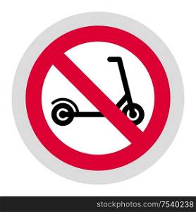 No push scooter forbidden sign, modern round sticker. Forbidden sign, modern round sticker