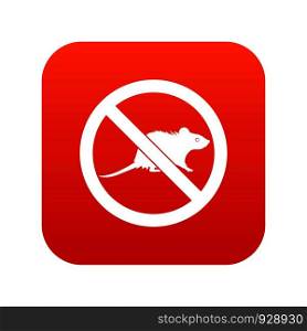 No rats sign icon digital red for any design isolated on white vector illustration. No rats sign icon digital red