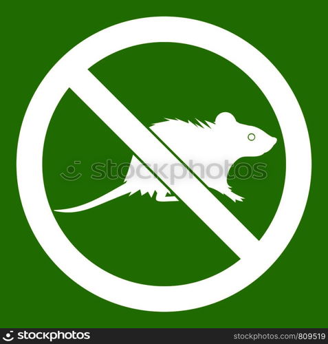 No rats sign icon white isolated on green background. Vector illustration. No rats sign icon green