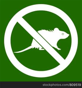 No rats sign icon white isolated on green background. Vector illustration. No rats sign icon green
