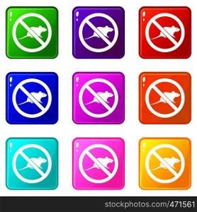 No rats sign icons of 9 color set isolated vector illustration. No rats sign icons 9 set