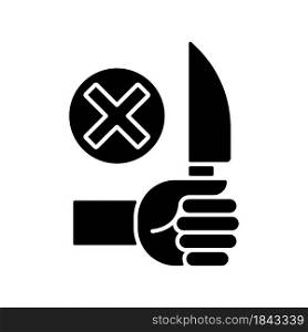 No sharp objects black glyph manual label icon. Do not handle knives and dangerous items. Silhouette symbol on white space. Vector isolated illustration for product use instructions. No sharp objects black glyph manual label icon