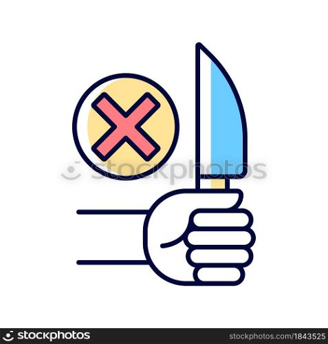 No sharp objects RGB color manual label icon. Do not handle knives and dangerous items. Avoid injuries. Isolated vector illustration. Simple filled line drawing for product use instructions. No sharp objects RGB color manual label icon