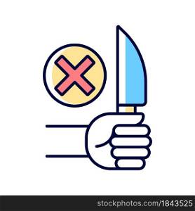 No sharp objects RGB color manual label icon. Do not handle knives and dangerous items. Avoid injuries. Isolated vector illustration. Simple filled line drawing for product use instructions. No sharp objects RGB color manual label icon