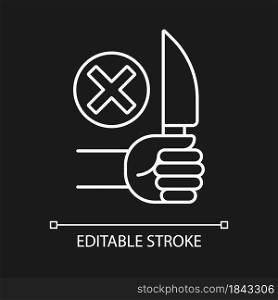 No sharp objects white linear manual label icon for dark theme. Thin line customizable illustration. Isolated vector contour symbol for night mode for product use instructions. Editable stroke. No sharp objects white linear manual label icon for dark theme