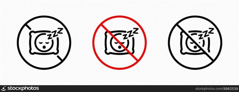 No sleep icon set. No pillow symbol. No sleeping sign in black. For graphic design, logo, Web, UI, mobile app.. No sleep icon set. No pillow symbol. No sleeping sign in black. For graphic design, logo, Web, UI, mobile app. Vector on isolated transparent background. EPS 10