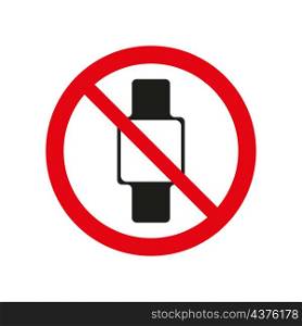 No smart watch sign. Red circle. Forbidden icon. Stop symbol. Modern technology. Vector illustration. Stock image. EPS 10.. No smart watch sign. Red circle. Forbidden icon. Stop symbol. Modern technology. Vector illustration. Stock image.