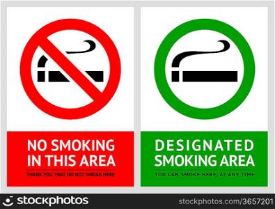 No smoking and Smoking area labels - Set 1