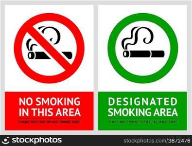 No smoking and Smoking area labels - Set 7