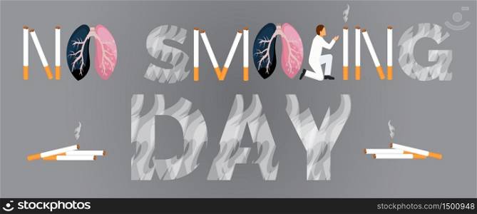 No smoking day, celebrated on the third Thursday of November and World No Tobacco Day in May. Medical concept is presented, tiny doctor warn smokers about the dangers, consequences of lung cancer.. No smoking day, celebrated on the third Thursday of November and World No Tobacco Day in May.
