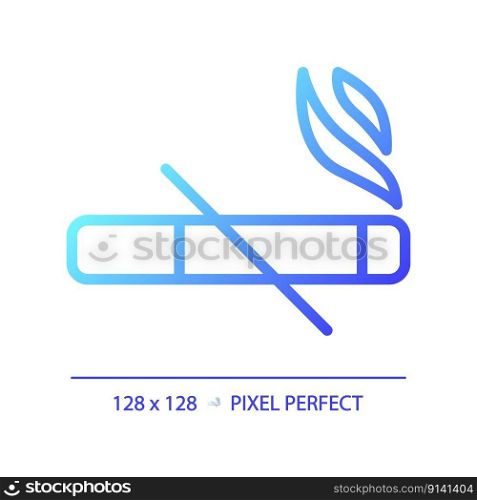 No smoking pixel perfect gradient linear vector icon. Cigarettes ban sign. Important rule of toilet room usage. Thin line color symbol. Modern style pictogram. Vector isolated outline drawing. No smoking pixel perfect gradient linear vector icon
