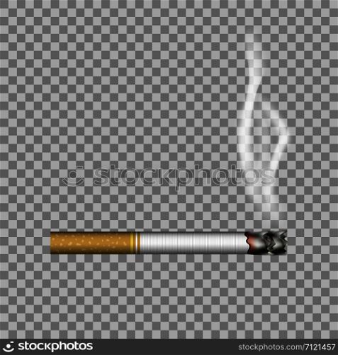 No smoking sign and realistic cigarette with smoke, vector illustration