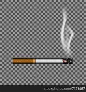 No smoking sign and realistic cigarette with smoke, vector illustration