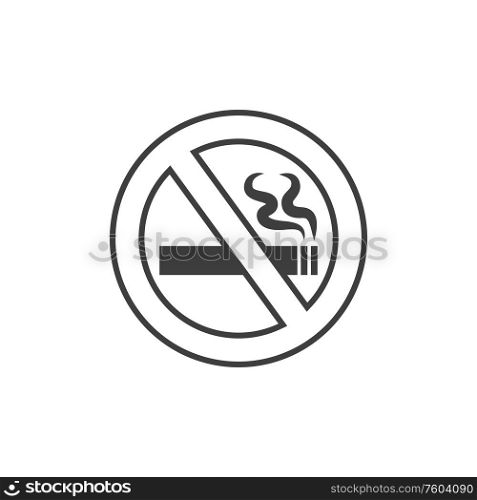 No smoking sign crossed cigarette isolated monochrome symbol. Vector forbidden to smoke in this area. Forbidden to smoke, crossed cigarette no smoking sign