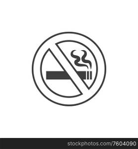 No smoking sign crossed cigarette isolated monochrome symbol. Vector forbidden to smoke in this area. Forbidden to smoke, crossed cigarette no smoking sign