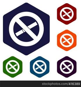 No smoking sign icons set rhombus in different colors isolated on white background. No smoking sign icons set