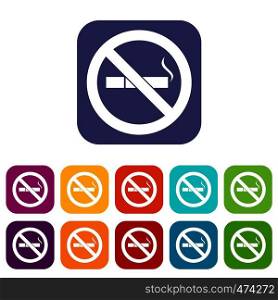 No smoking sign icons set vector illustration in flat style In colors red, blue, green and other. No smoking sign icons set