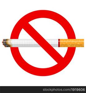 No Smoking Sign with Cigarette for Poster. fire tobacco and stop symbol. Vector illustration in flat style. No Smoking Sign with Cigarette for Poster.