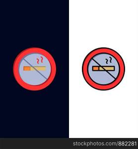 No smoking, Smoking, No, Hotel Icons. Flat and Line Filled Icon Set Vector Blue Background