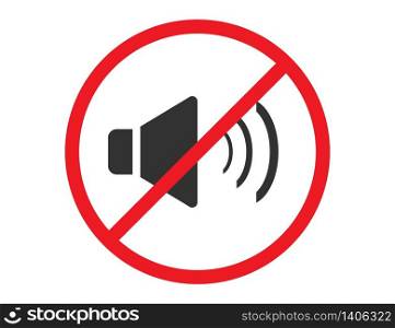 No sound or music icon. Isolated mute and warning illustration. Keep silence with forbidden and prohibited red sign. Vector EPS 10.
