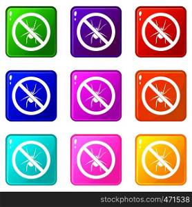No spider sign icons of 9 color set isolated vector illustration. No spider sign icons 9 set