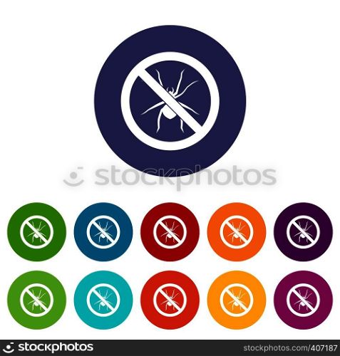 No spider sign set icons in different colors isolated on white background. No spider sign set icons