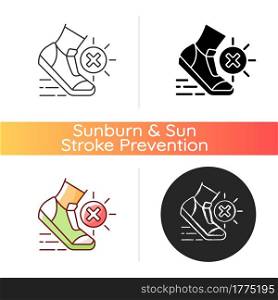 No sports in sun heat icon. Safety for athlete. Caution during running. Avoid exercise to prevent heatstroke during summer. Linear black and RGB color styles. Isolated vector illustrations. No sports in sun heat icon