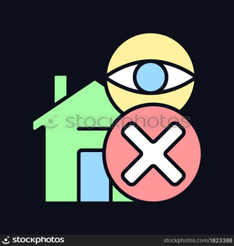 No spying on people RGB color manual label icon for dark theme. Surveillance. Isolated vector illustration on night mode background. Simple filled line drawing on black for product use instructions. No spying on people RGB color manual label icon for dark theme