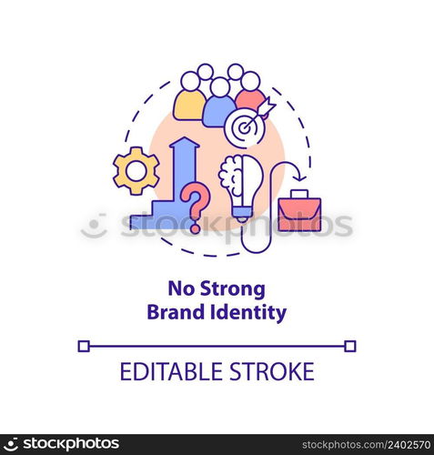 No strong brand identity concept icon. Problem faced by business abstract idea thin line illustration. Weak brand promise. Isolated outline drawing. Editable stroke. Arial, Myriad Pro-Bold fonts used. No strong brand identity concept icon