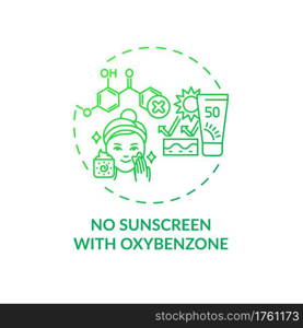 No sunscreen with oxybenzone concept icon. Sustainable tourism ideas. Product full of dangerous chemicals and particles idea thin line illustration. Vector isolated outline RGB color drawing. No sunscreen with oxybenzone concept icon