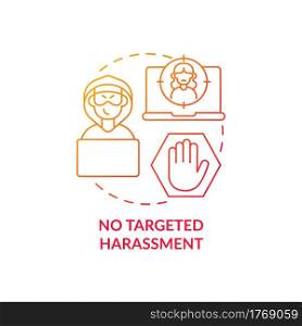 No targeted harassment concept icon. Cyberstalking prevention idea thin line illustration. Fighting with antagonistic behaviors in cyberspace. Vector isolated outline RGB color drawing. No targeted harassment concept icon