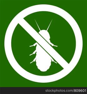 No termite sign icon white isolated on green background. Vector illustration. No termite sign icon green