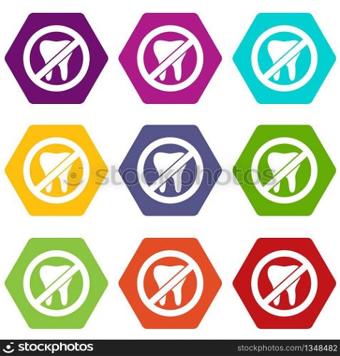 No tooth icons 9 set coloful isolated on white for web. No tooth icons set 9 vector