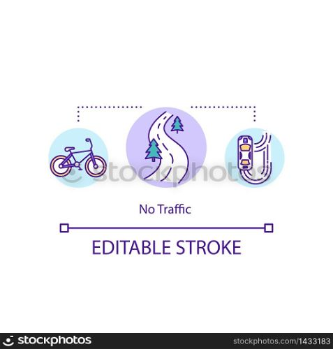 No traffic concept icon. Suburban area and countryside. Outside city. Rural streets. Empty road idea thin line illustration. Vector isolated outline RGB color drawing. Editable stroke. No traffic concept icon