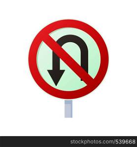 No U turn road sign icon in cartoon style on a white background. No U turn road sign icon, cartoon style