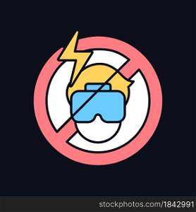 No using if headset causes headache RGB color manual label icon for dark theme. Isolated vector illustration on night mode background. Simple filled line drawing on black for product use instructions. No using if headset causes headache RGB color manual label icon for dark theme