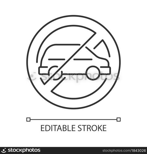 No using when driving linear manual label icon. Avoid injuries. Thin line customizable illustration. Contour symbol. Vector isolated outline drawing for product use instructions. Editable stroke. No using when driving linear manual label icon