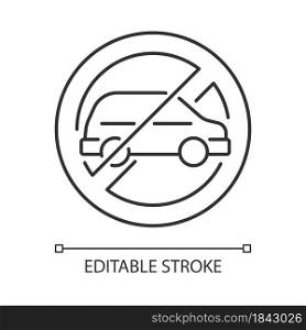 No using when driving linear manual label icon. Avoid injuries. Thin line customizable illustration. Contour symbol. Vector isolated outline drawing for product use instructions. Editable stroke. No using when driving linear manual label icon