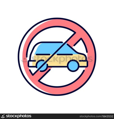 No using when driving RGB color manual label icon. Do not use vr headset if attention needed. Avoid injuries. Isolated vector illustration. Simple filled line drawing for product use instructions. No using when driving RGB color manual label icon
