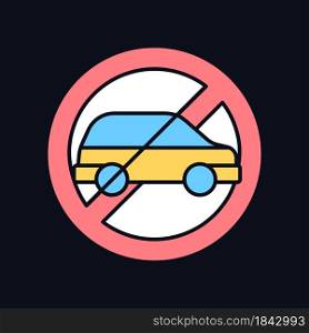 No using when driving RGB color manual label icon for dark theme. Isolated vector illustration on night mode background. Simple filled line drawing on black for product use instructions. No using when driving RGB color manual label icon for dark theme