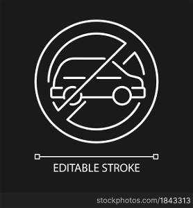 No using when driving white linear manual label icon for dark theme. Thin line customizable illustration. Isolated vector contour symbol for night mode for product use instructions. Editable stroke. No using when driving white linear manual label icon for dark theme