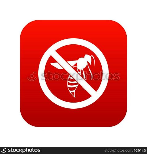 No wasp sign icon digital red for any design isolated on white vector illustration. No wasp sign icon digital red