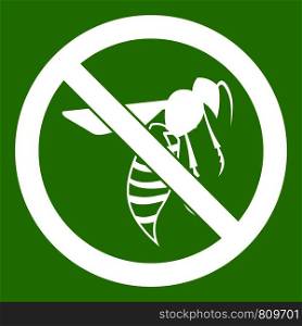 No wasp sign icon white isolated on green background. Vector illustration. No wasp sign icon green